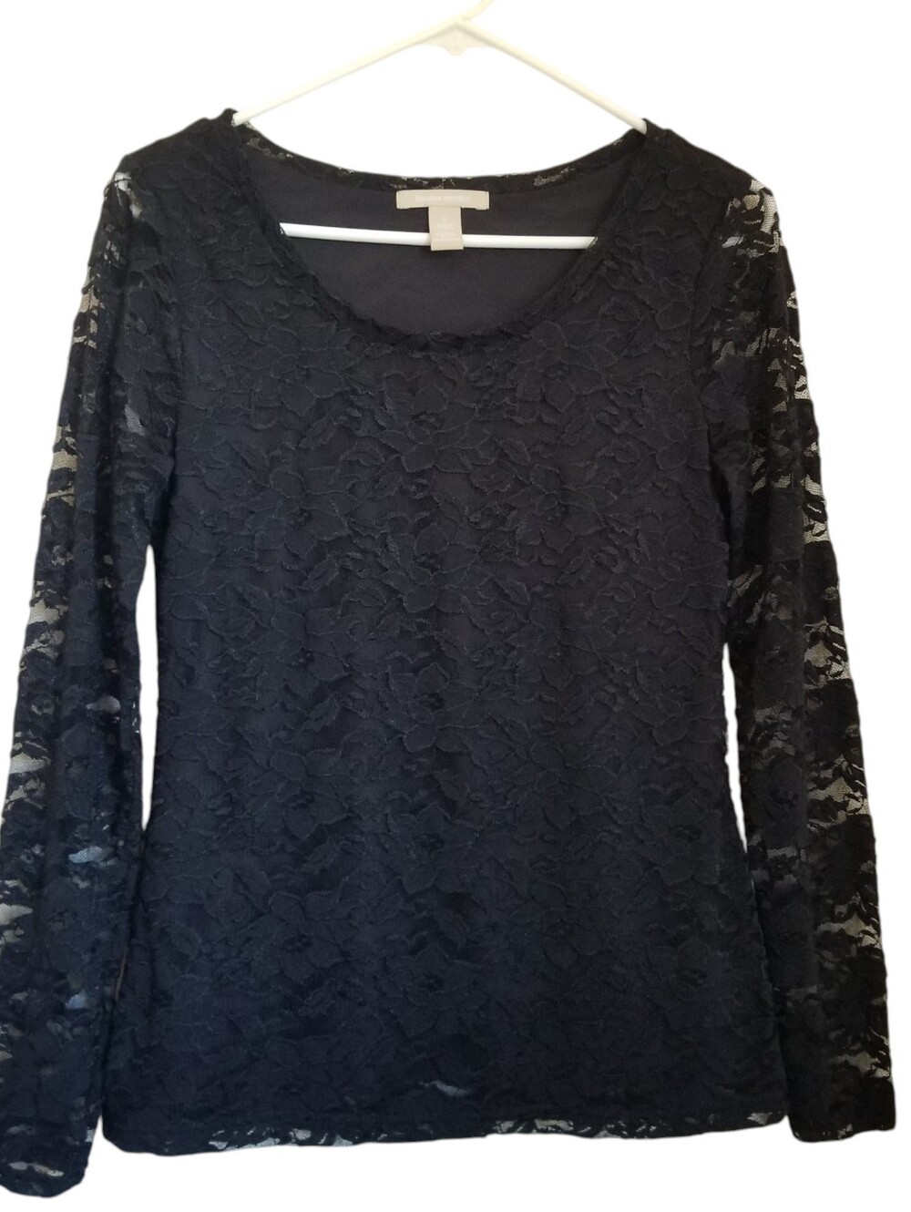 Banana republic Black Lace Floral Lined Scoop Neck Long Sleeve Top Size Small